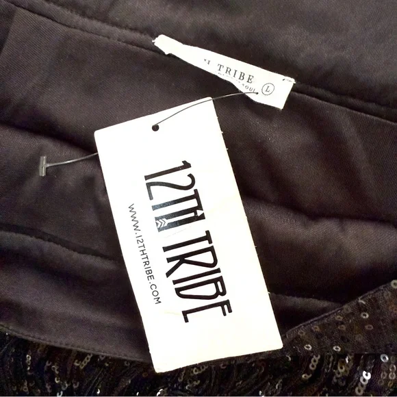 12th Tribe Black Sequin Fringe Mini Skirt - Picture 7 of 10